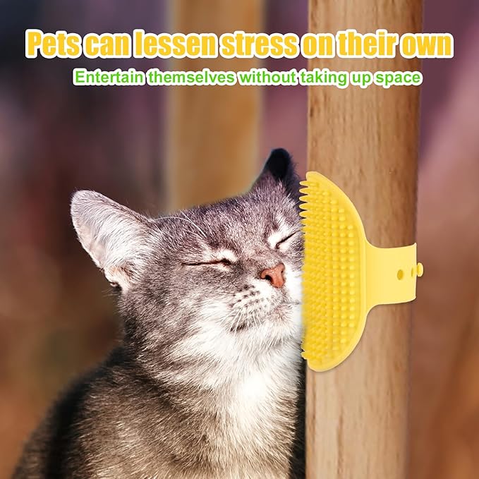 4pcs Cat Self Groomers, Wall Mounted Cat Corner Brush Self Grooming Massage Combs for Pet Cat Face Scratcher Massager Hair Brush for Long Short Fur Cats & Kittens (Green, Yellow)