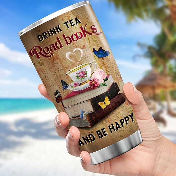 Book Lover Insulated Tumbler Drink Tea Read Books Inspirational Mug With Lid 20oz Vintage Bookworm Bookish Coffee Cup Reading Themed Gifts For Women Stainless Steel Tumblers