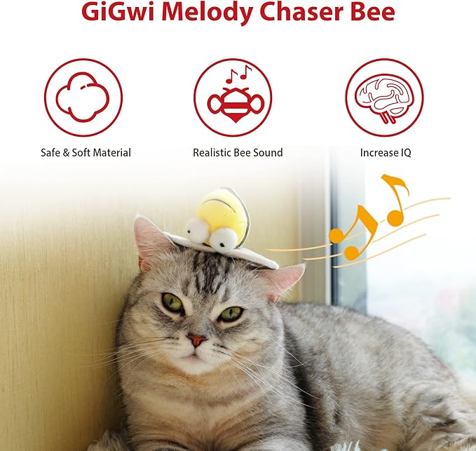 Gigwi Chirpy Bee Sound Toy for Cats, Interactive Squeaking Cat Toys Melody Chaser Play and Squeak Kitten Toy for Boredom