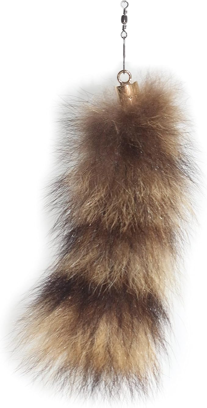 Fosrion Real Raccoon Tail Fur Cat Bites Toy with Three Section Retractable Carbon Fiber Rod (Raccoon, Only Tail)