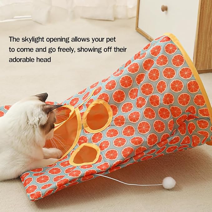 Cat Tunnel with Play Ball, Interactive Peek-a-Boo Cat Toys Cat Tube Toy, Orange Bag Tunnel