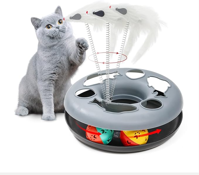 Cat Tunnels for Indoor Cats, Collapsible S-Shape Peekaboo Cat Play Tube Toy Cat Cave, 10.5" Diameter Large Cat Tunnel, Roller Track Kitten Toy, Plush Pet Toy with Catnip, Tease Stick for Cat