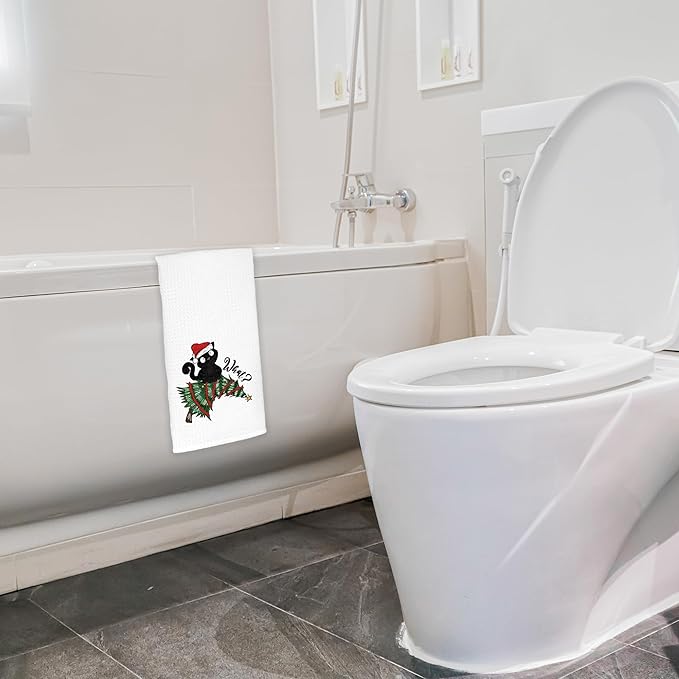 Black Cat Christmas Towels, Cat Lovers Gift, 16x24 in