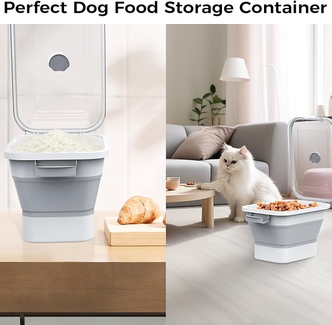 10-13 Lbs Dog Food Storage Container,Collapsible Dog Food Container with Transparent Airtight Lid,Pet Food Scoop and Dog Bowl,Multifunctional Food Storage Container for Pet Food,Rice,Flour
