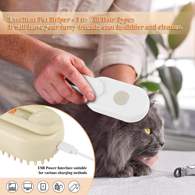 2PCS 3-in-1 Silicone Steamer Brush for Grooming Cats, Dogs and Other Pets - Deshedding and Detangling Long & Matted Fur