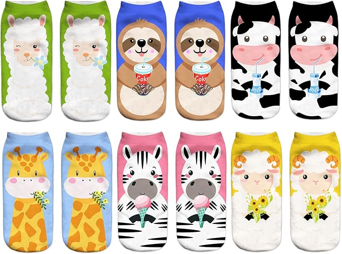 Benefeet Sox Womens Girls Funny Crazy Ankle Socks - Fun Novelty 3D Print Pattern Silly Cute Animal Food