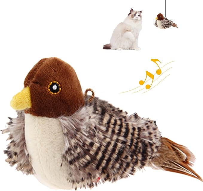 PETGEEK GiGwi Chirping Bird Cat Toys Realistic Bird Plush Toy - Perfect Melody Chaser Cat Toys for Bored Indoor Adult Cats, Best Gift for Birthday, Thanksgiving, Christmas, New Year