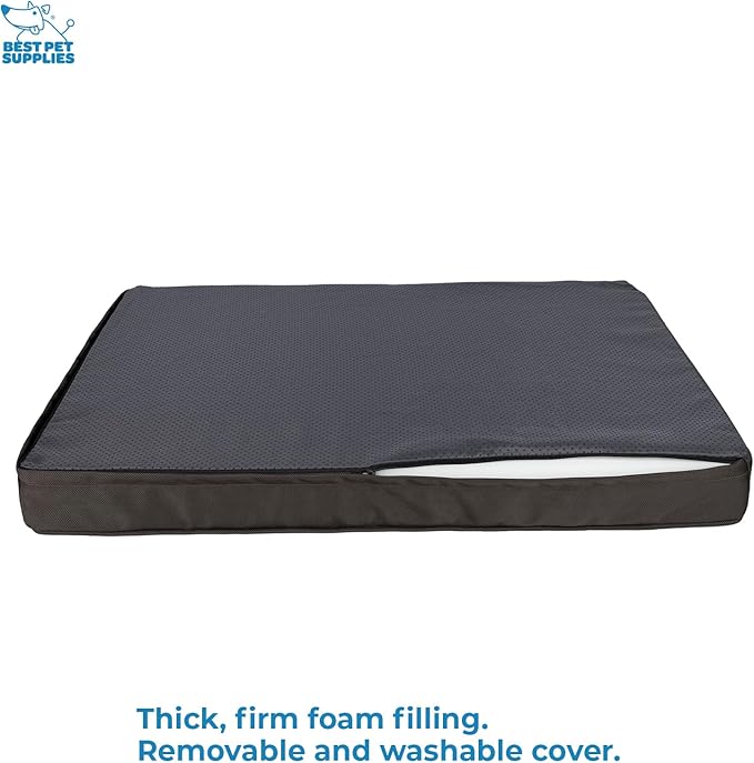 Best Pet Supplies Cute Dog Crate Mat Flat Bed with Waterproof Exterior, Thick Orthopedic Egg Foam Mattress, and Soft Sherpa Fleece Cover for Small, Medium, and Large Breeds - Brown, 30X20X3