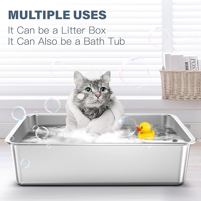 1Pack 23.6" x 16" x 6" Deep&Extra Large Stainless Steel Cat Litter Box, High Sides Metal Cat Litter Box for Multi-Cats Big Cats XL Metal Litter Pan Tray, Non-Sticky, Easy Cleaning