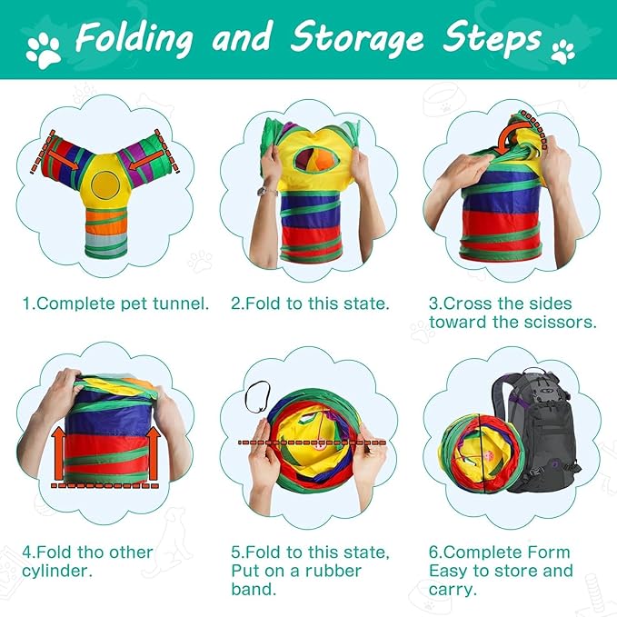 Cat Tunnel with Play Ball, Interactive Peek-a-Boo Cat Toys Cat Tube Toy, Colorful Y-Tunnel