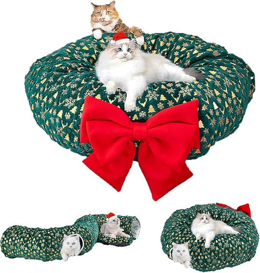 Cat Tunnel Bed,Collapsible Cat Donut Tunnel,Circle Foldable Peekaboo Cat Cave,Enrichment Cat Tube for Indoor Cats,Puppy and Pet