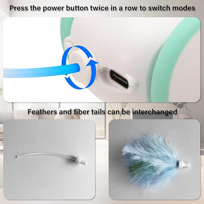 Robot Mouse Cat Toy for Indoor Cats,Automatic Cat Mouse Toy with LED Light,Smart Sensing Moving Electric Cat Toys with Replaceable Feather,Simulated Mouse Calls,USB Rechargeable