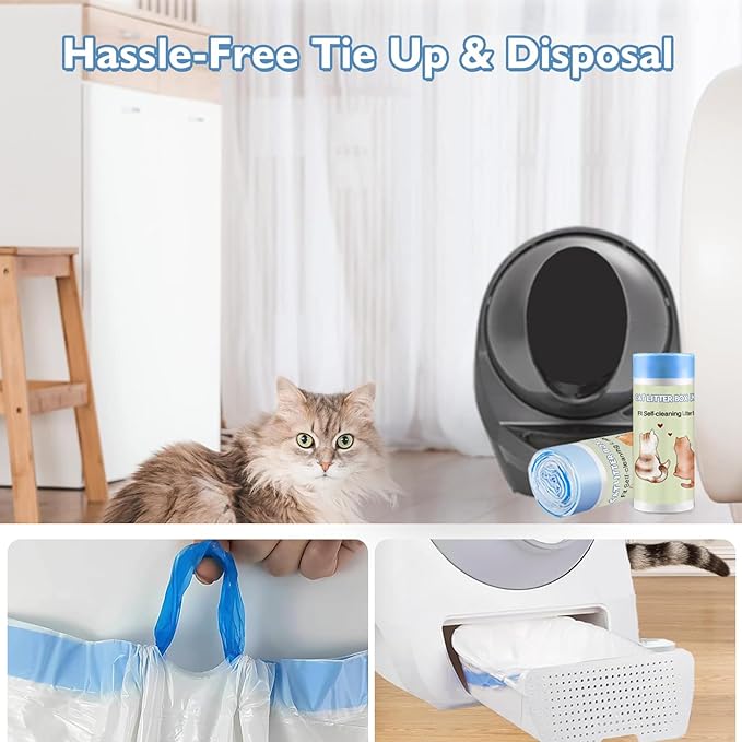75 Count Self-Cleaning Cat Litter Box Liners 25.6" x 16.5" Compatible with Litter Robot 4 3 Automatic Cat Litter Box, Drawstring Heavy Duty Cat Litter Bags, 7-9 Gallon Trash Bag
