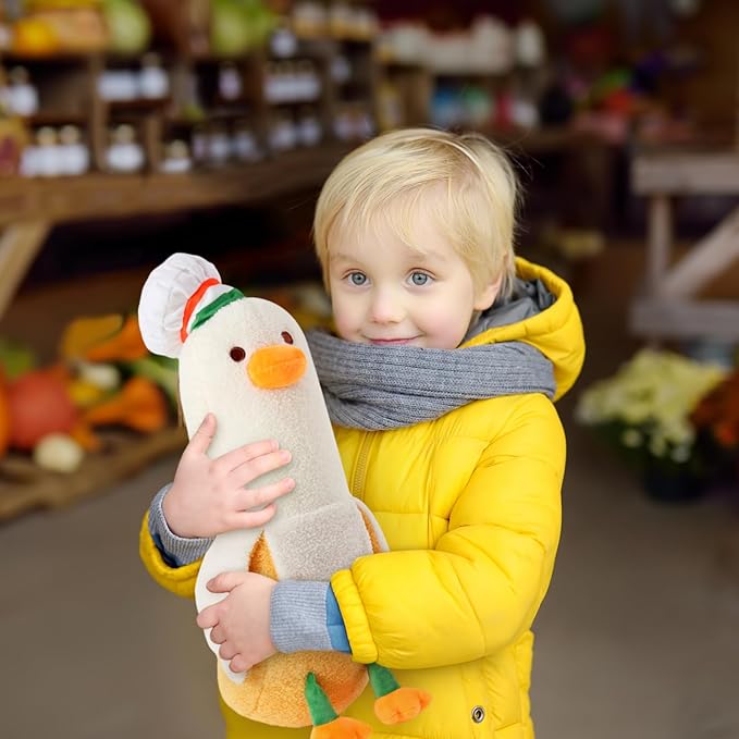 PEACH CAT Cute Banana Duck Stuffed Animal Long Banana Chef Duck Plush Pillow for Girls and Boys White 12"