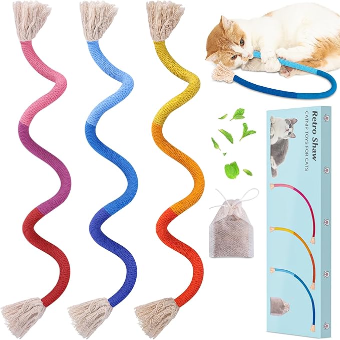 Retro Shaw Cat Toys Chew Rope,3 Pack Catnip Cat Rope Toy for Indoor Kittens,Safe String Cat Teeth Cleaning Toy,Interactive Cat Nip Cat Kicker Toy 23.6 Inches