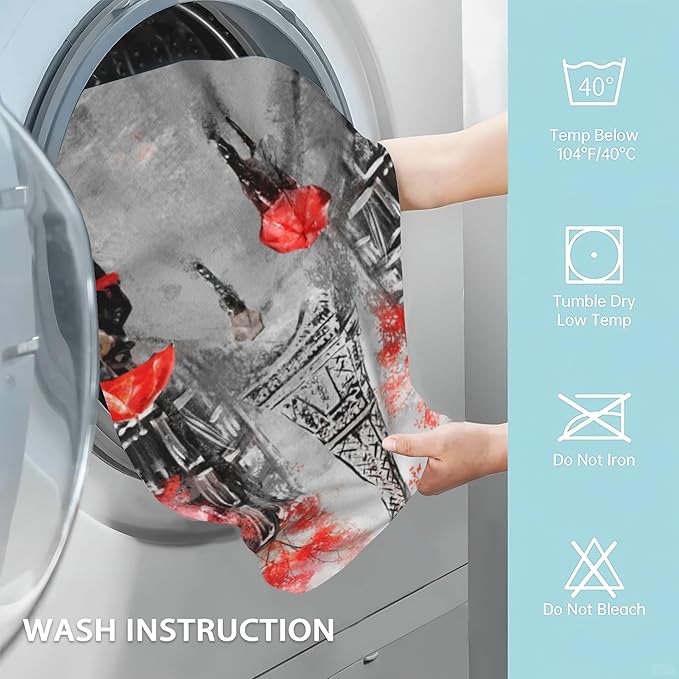 Eiffel Tower Hand Towel Set of 2,Autumn Paris Face Washcloths Fingertip Kitchen Towels 28 x 14 Inch Soft Bath Dish Cloth for Bathroom Gym Hotel Salon Spa Sport