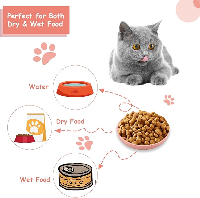 6-Pieces Whisker Fatigue Cat Bowl - 5.5 Inch Shallow Cat Food Dish Wide Cat Wet Feeding Bowls, PET Plate for Kittens and Short Legged Cat, Wheat Straw