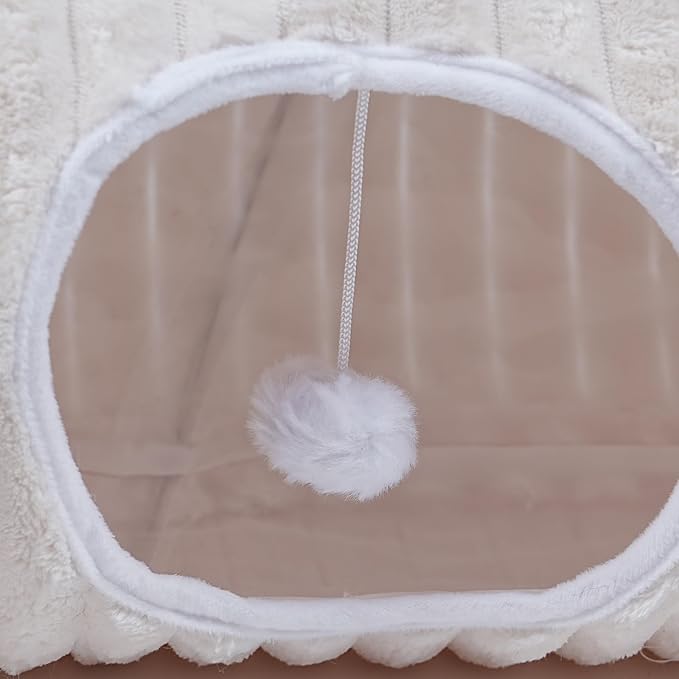 Luxurious Cat Tunnel,43" Straight Cat Tunnel Bed with Balls,Cat Toys for Indoor Cats,Collapsible Peekaboo Cat Cave for Kitten Toys（White Stripe）