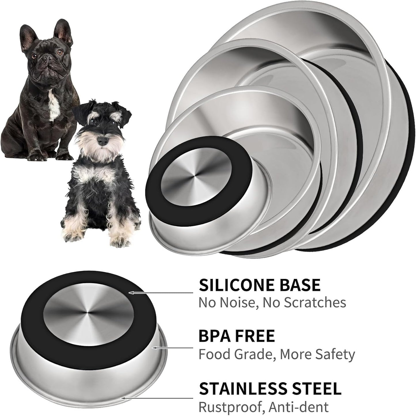 Taglory 4 Cup Stainless Steel Dog Bowls Set of 2 for Food and Water, Silicone Base Anti-Slip, Rust Resistant, Extra Thick Metal Bowls for Small Dogs, 30oz, Black