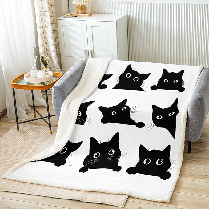 Feelyou Black Cat for Kids Toddler Cute Pet Cats Soft Cozy Fleece Blankets Kawaii Kitten Throw Blankets Animal Fleece Flannel Throws 90x90 Inches