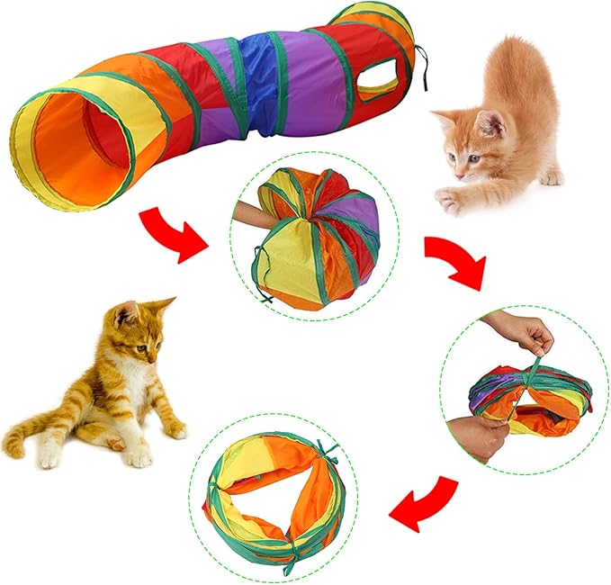 FuninCrea 24 PCS Cat Toys Kitten Toys Assortments, Cat Tunnels for Indoor Cats Variety Cat Toy Pack Fluffy Mouse, Spring Cat Toys, Crinkle Balls Cat Toys for Indoor Cats Kitten