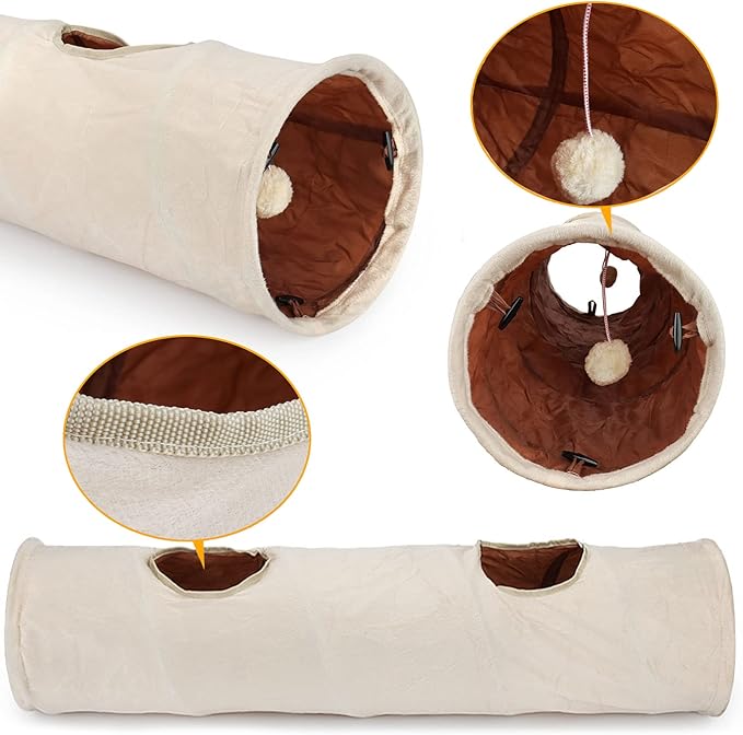 LeerKing Non Crinkle Cat Tubes and Tunnels Bunny Interactive Toys 47" x 10" for Rabbits Puppy Kitten 2 Windows