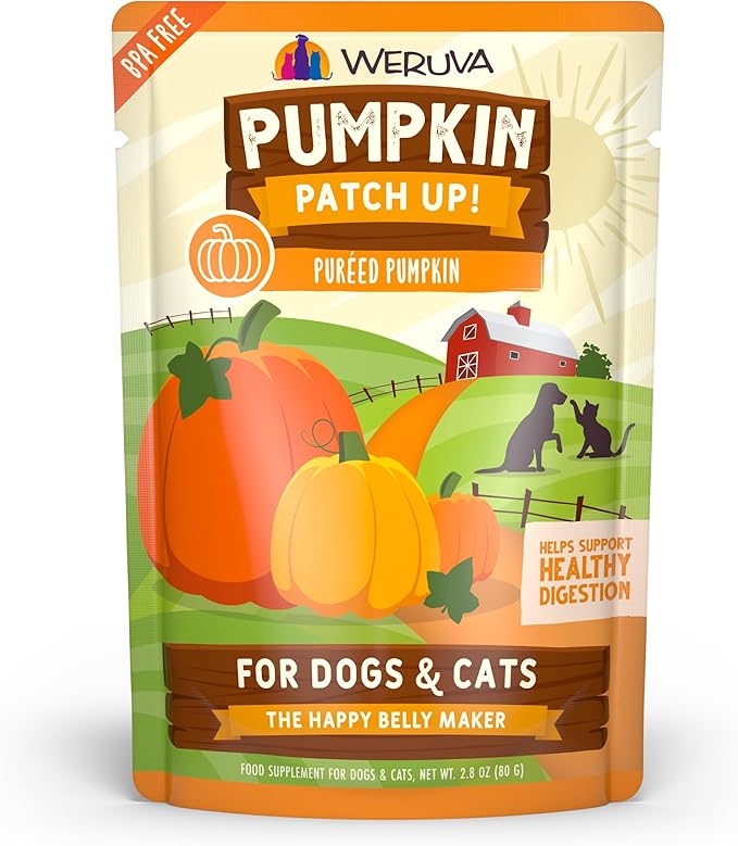 Weruva Pumpkin Patch Up!, Pumpkin Puree Pet Food Supplement for Dogs & Cats, 2.80oz Pouch (Pack of 12)