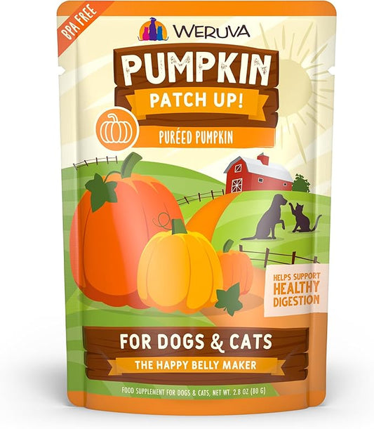 Weruva Pumpkin Patch Up!, Pumpkin Puree Pet Food Supplement for Dogs & Cats, 2.80oz Pouch (Pack of 12)