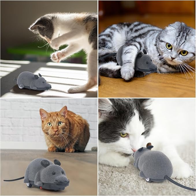 LUVI Fusicase Remote Control Mouse Cat Toy, Funny Electronic Rat Flocking Mouse Wireless Toys for Cat Dog Kitten Pet Interactive Cat Toys Gray