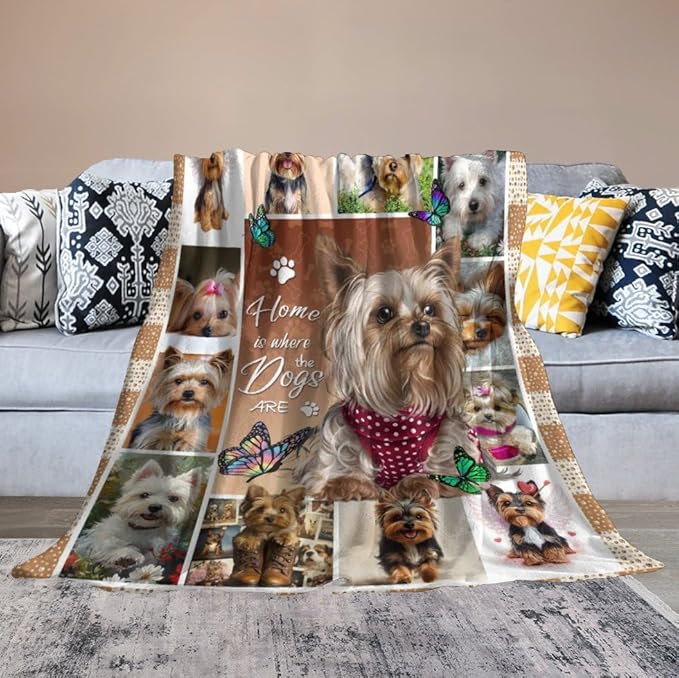 Yorkie Blanket Dog Yorkie Gifts for Girls Boys Woman Yorkshire Lover Throw Blankets Soft Blanket Warm Fleece Flannel Plush Blankets for Bed Sofa Couch 50"x60"