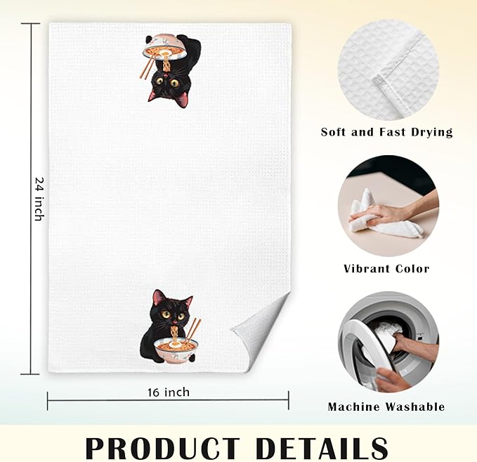 Black Cat Kitchen Towels, Black Cat Gifts, Cat Towels for Cat Lovers, Cat Hand Towels, Cat Dish Towels for Kitchen, Cat Tea Towel, Cat Mom Gifts, Cat Lady Gifts, 16x24 Inch