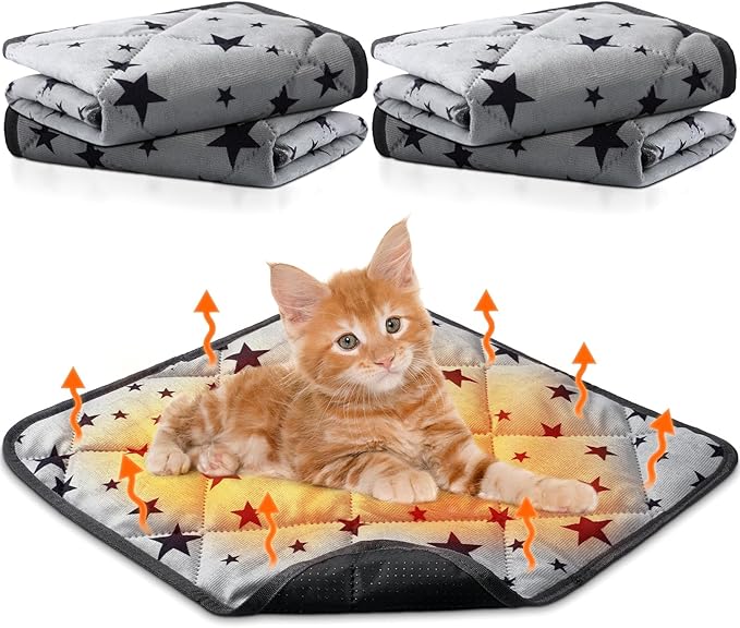 Namalu 4 Pack Self Warming Cat Bed Self Heating Cat Mat Star Pattern Soft Dog Crate Pad Thermal Pet Bed Mat Anti Slip Kennel Mat Washable Dog Cat Warming Bed for Outdoor Indoor Pet (18 x 18 Inch)
