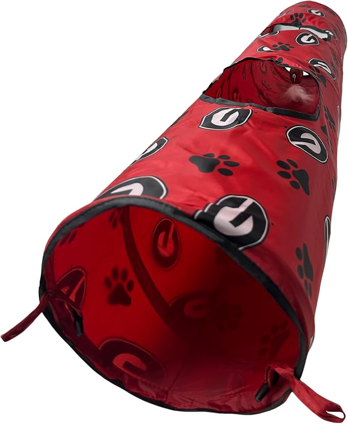 NCAA Georgia Bulldogs Cat Tunnel Tube Toy with Plush Football Catnip and Feathers