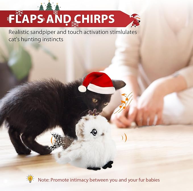 Gigwi Flapping Bird Cat Toys Lifelike Sandpiper Chirp Tweet Interactive Cat Toy, Rechargeable Cat Toy For Bored Indoor Cat, Automatic Cat Toy Best Gift For Birthday, Thanksgiving, Christmas, New Year