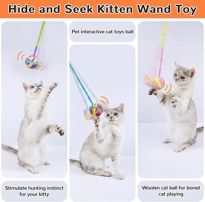 Retro Shaw Interactive Cat Toys for Indoor Cats Kittens,6 Pcs Cat Toy Balls with Bell Inside,Woolen Yarn Ball Kitten Toys for Bored Cats Pastime,Kitty Toys Fuzzy Ball with String