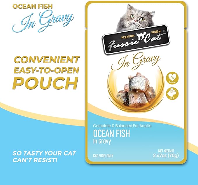 Fussie cat Premium Ocean Fish in Gravy, 2.4 Oz (Pack of 12)