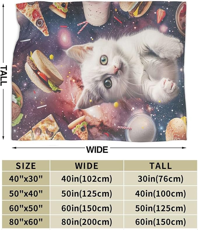Funny Cats Blanket for Women Hamburgers Pizza Throw Blanket Cats Space Galaxy Stuff Decor Merch Cozy Flannel Lightweight Warm Soft Plush Fuzzy Bedding Cats Gifts for Men Girls Couch Bed 50"X40"