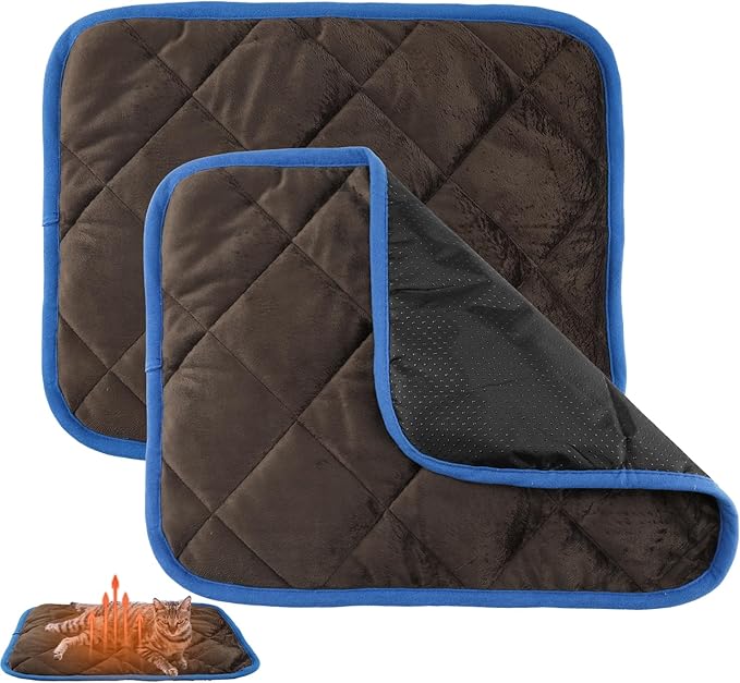 2pcs Self Heating Cat Mat, 16x20 Inch Self Heating Pet Pad Heat Reflective Soft Layer Warm Cat Bed Mat Non Skid Cat Thermal Pads for Cat Puppy Rabbit in Winter (Brown)