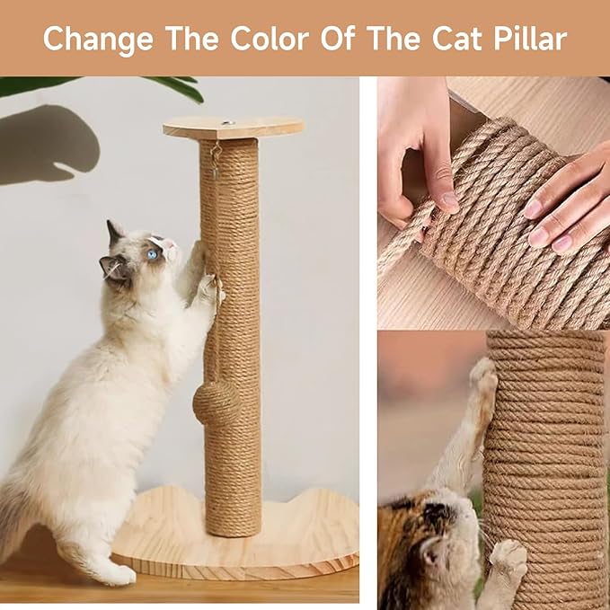 Multicolor Natural Hemp Rope, Cat Scratching Posts Replacement Rope,Repair and Replace Scratching Post cat Tree, 1/4" Rope Cat Scratch Post DIY Jute Twine,Come with a Play Ball.(164FT, White)