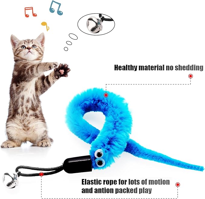 cobee 12pcs Cat Worm Toy Refills, Cat Wand Toy Replacement Refills Furry Tail Worm with Bells Assorted Cat Interactive Toy Refills with Bell for Cat Kitten Worm Refills Attachment for Cat Wand