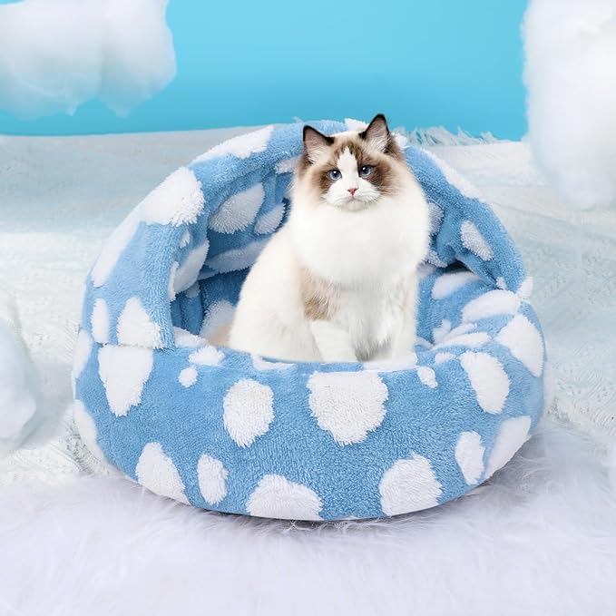 Dog Beds for Small Dogs, Cat Bed Cave, Washable Cute Cat Bed, Cozy Nook Pet Bed for Dogs or Cats, Anti-Slip Puppy Bed Fits up to 22 lbs Pets(Blue, 24" x 24")