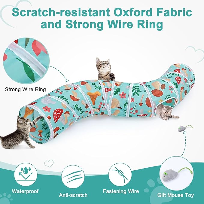 Glittme Cat Tunnel, Cat Tunnels for Indoor Cats, S-Shape Peekaboo Cat Cave with Cat Toys, Foldable Cat Tubes and Tunnels for Cats, Rabbit, Puppy, Guinea Pig