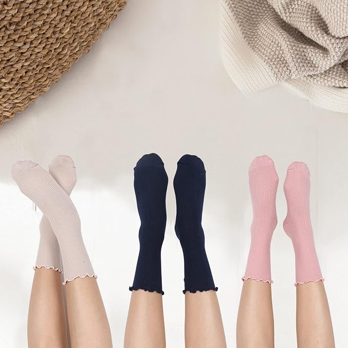 Benefeet Sox Womens Girls Ruffle Crew Socks Novelty Cute Frilly Dress Socks Cotton Lettuce Trim Turn-Cuff High Ankle Sock