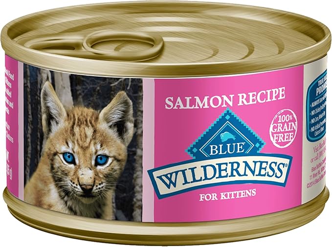 Blue Buffalo Wilderness Kitten Food, High-Protein & Grain-Free Wet Cat Food Paté Variety Pack, Chicken & Salmon Recipes, 3-oz. Cans (6 Count, 3 of Each)