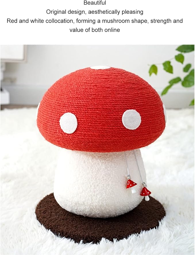 Mushroom Shaped Cat Scratch Post, Durable Grinding Claws Sisal Interactive Cat Scratch Pad Mat, Scratching Post Hung with Small Mushroom Accessories Cat Scratching Board for Pets Cats