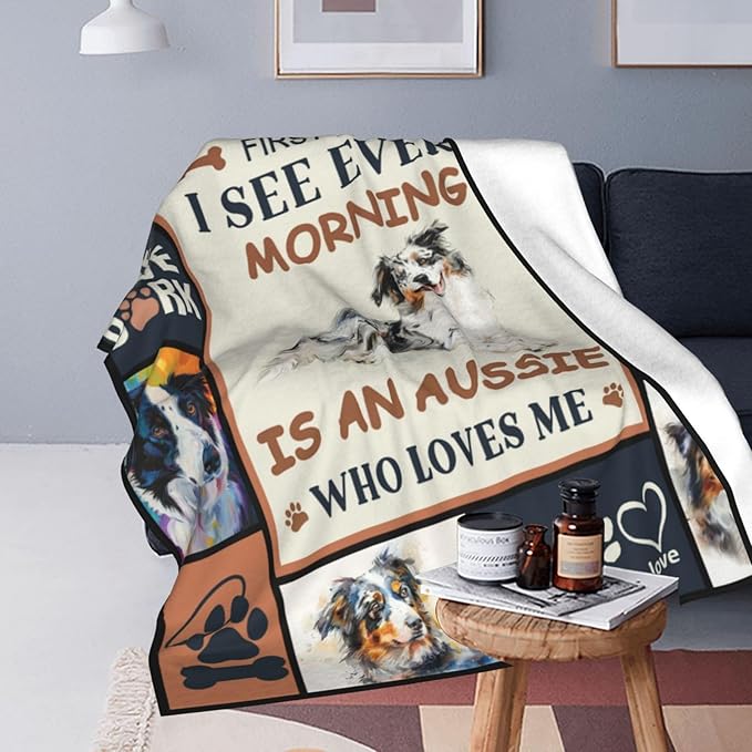 Australian Shepherd Dog Blanket Aussie Dog Decor Throw Blanket Super Warm Soft Plush Lightweight Fleece Flannel Cute Animal Blanket Gifts for Girls Women Boys Kids for Winter Couch Bedding 40"X50"