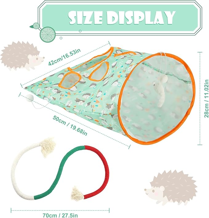 Cat Tunnel Toy and Cats Catnip Rope Toys, Portable Collapsible Cattycoil Drill Bag Toy for Indoor Cats, Cotton Rope Cat Toys for Indoor Cats, Handmade Pet Chew Toys for Teeth Cleaning