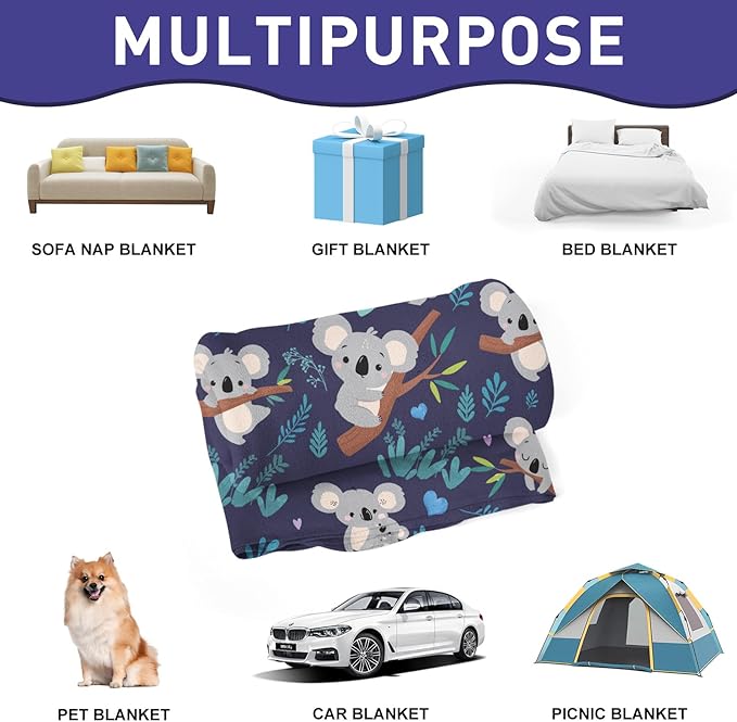 Koala Blanket Soft Flannel Lightweight Throw for Kids Girls Boys - All Season Animal Blanket for Sofa Couch Bed - Decorative Mushroom Present