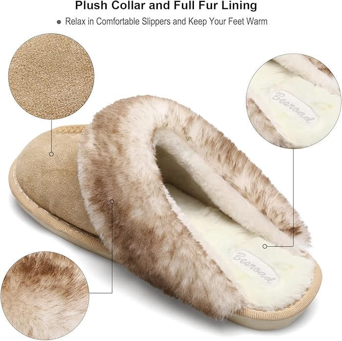 Besroad Winter Fuzzy House Slippers Sandals Plush Faux Fur Fluffy Flats Slippers Warm Slide Shoes for Women