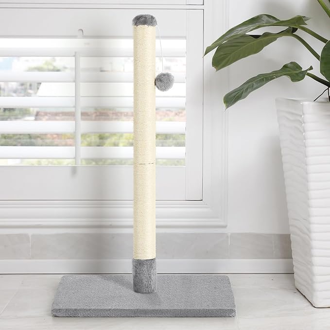 32" Tall Scratching Posts for Indoor Cats Adults Cat Scratchers with Interactive Hanging Toy Ball Cat Scratch Furniture Protector Scratcher Post with Stable Heavy Base, Light Grey